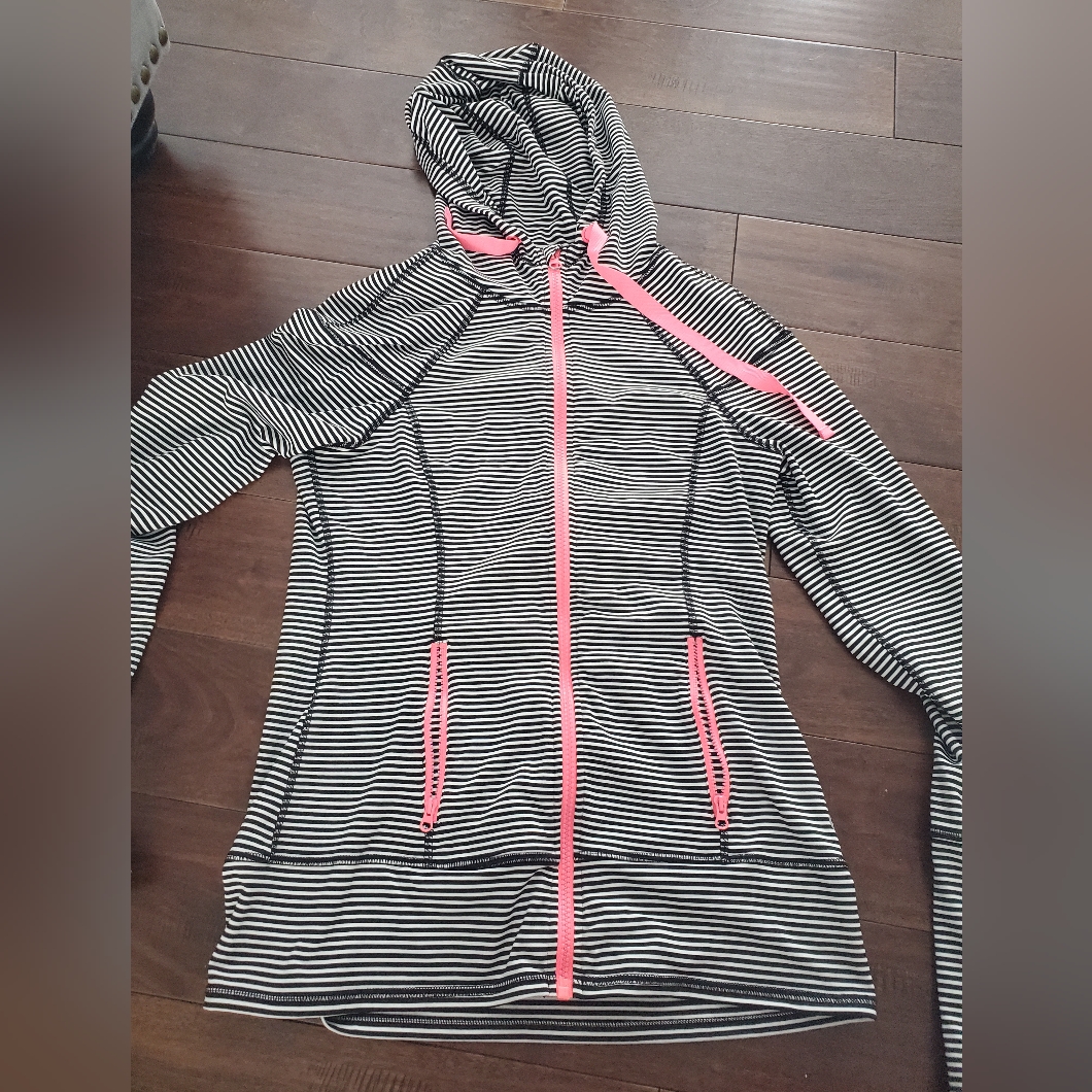 Stripped Black And White Work Out Zip Up With Punk Details Size Small Th